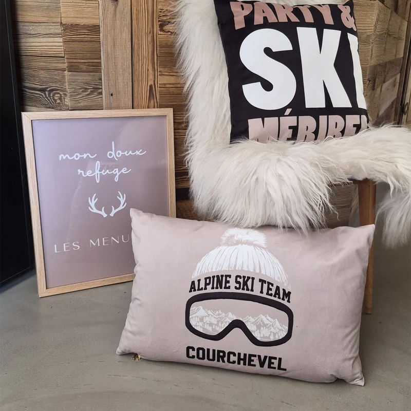 Coussin Velours Personnalisé Montagne Diablerets Beige