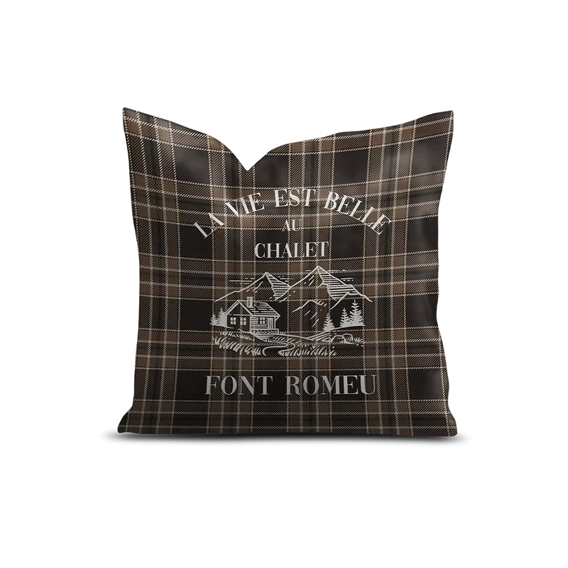 Coussin Velours Personnalisé Montagne Sestrières Marron