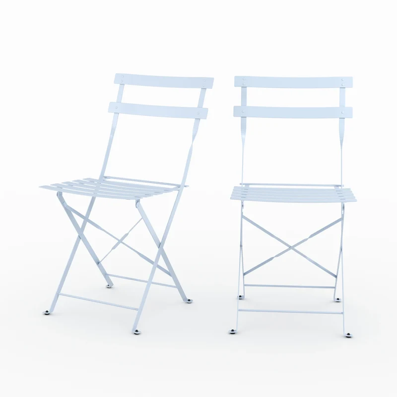 Lot de 2 chaises de jardin Kayla en métal bleu pastel, pliantes