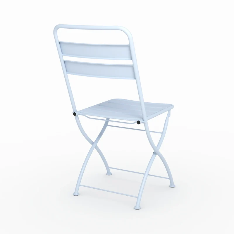 Lot de 2 chaises de jardin Yumi en métal bleu pastel, pliantes