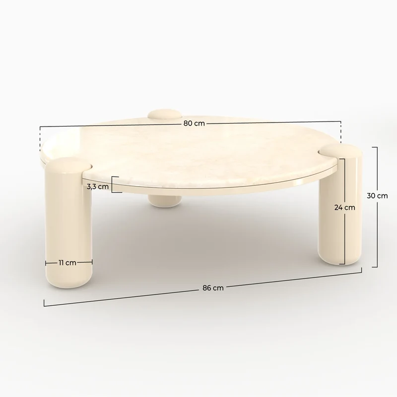 Table basse Hanaé en marbre avec pieds laqués beiges, D86 cm