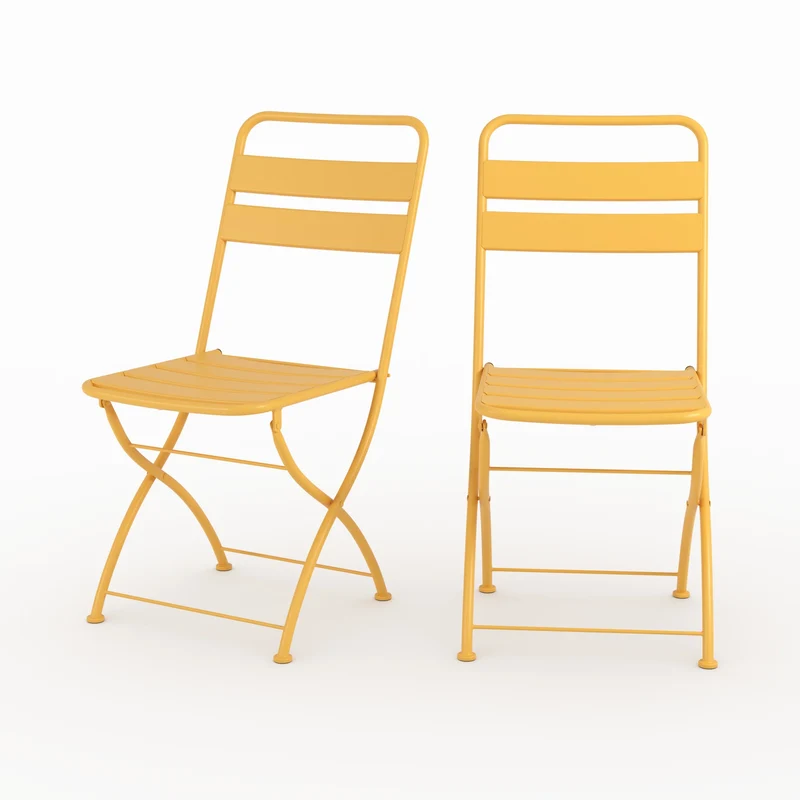 Lot de 2 chaises de jardin Yumi en métal jaune beurre, pliantes