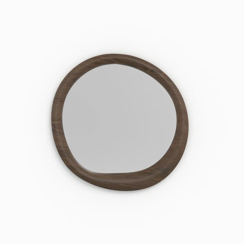 Miroir rond Yoko en placage noyer, D100 cm