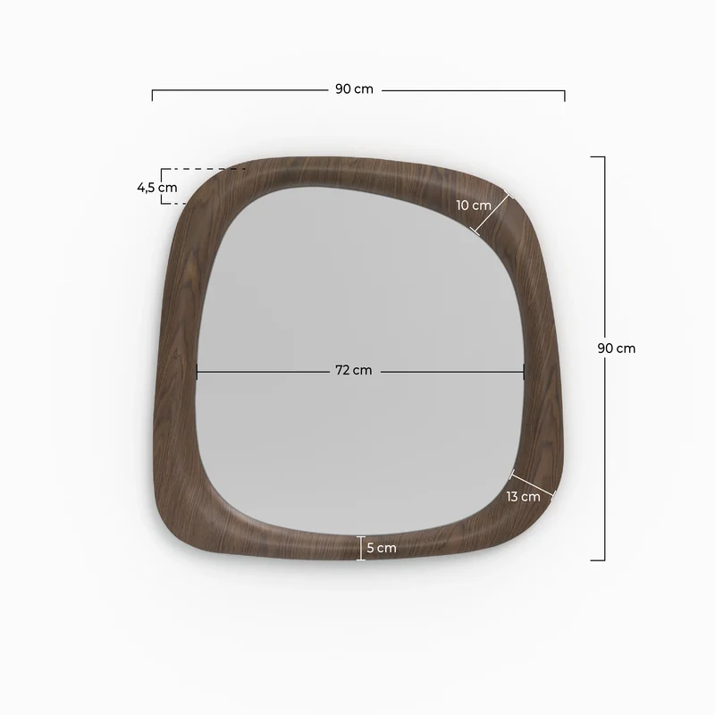 Miroir carré Yoko en placage noyer, 90 x 90 cm