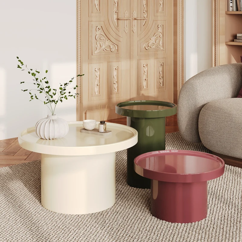Table d'appoint Nora laquée vert olive en MDF, D40 cm