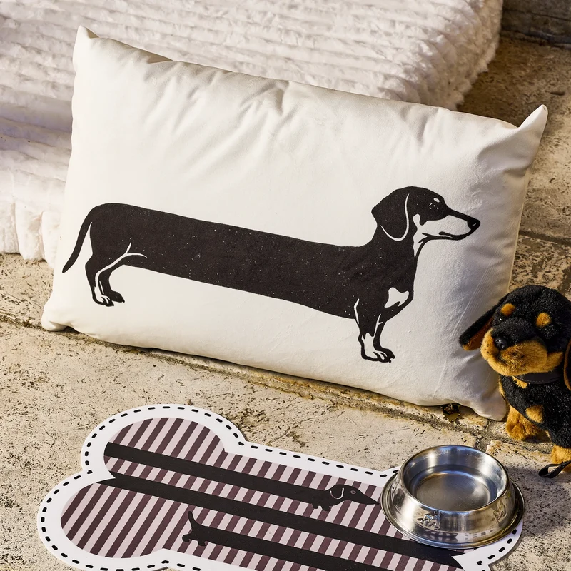 Coussin velours Teckel B&W