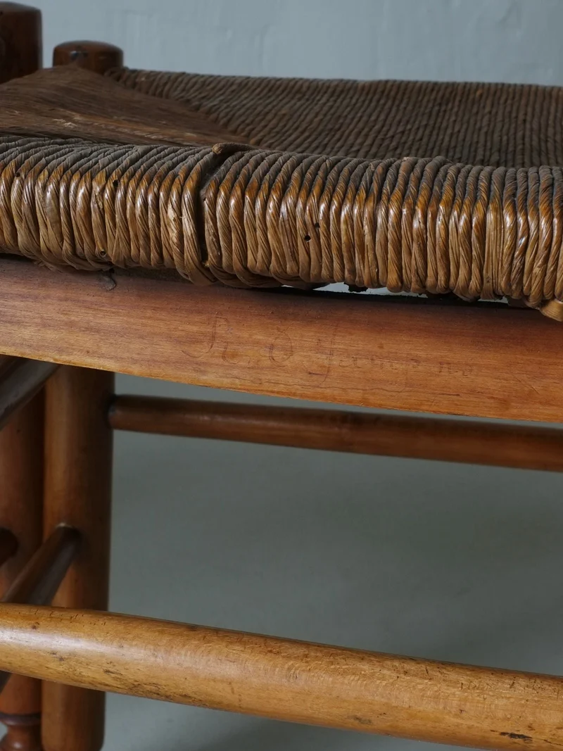 Rustic Rush Seat Chairs, Belgium 1940s