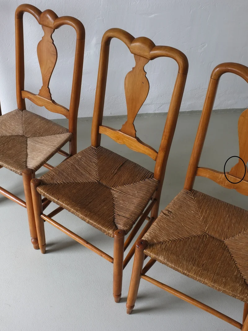 Rustic Rush Seat Chairs, Belgium 1940s