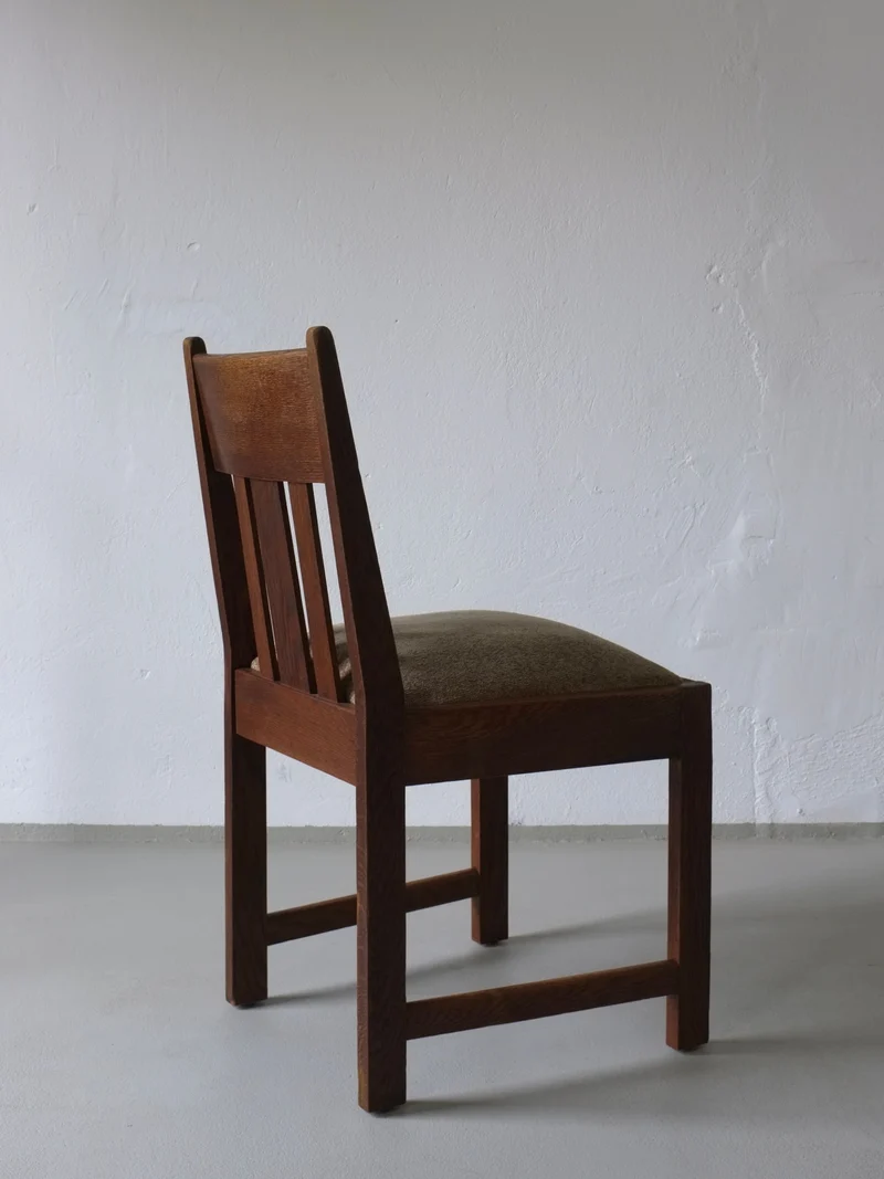 4 Arts & Crafts Oak Dining Chairs, 1910s