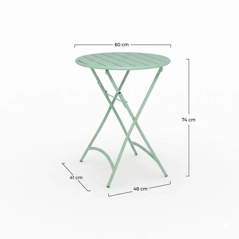 Table de jardin Yumi ronde et pliante en métal vert clair 2 personnes