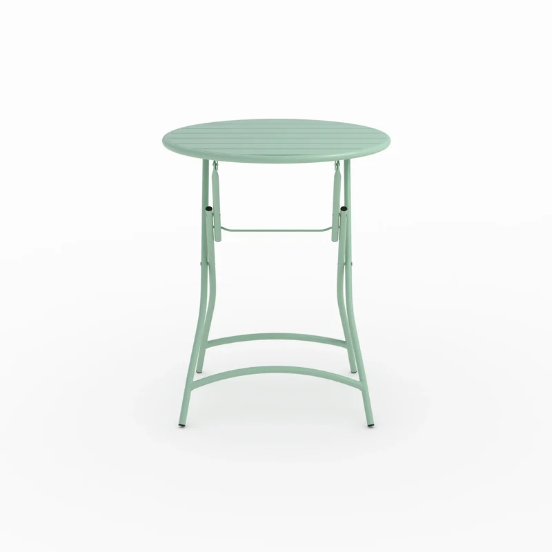 Table de jardin Yumi ronde et pliante en métal vert clair 2 personnes
