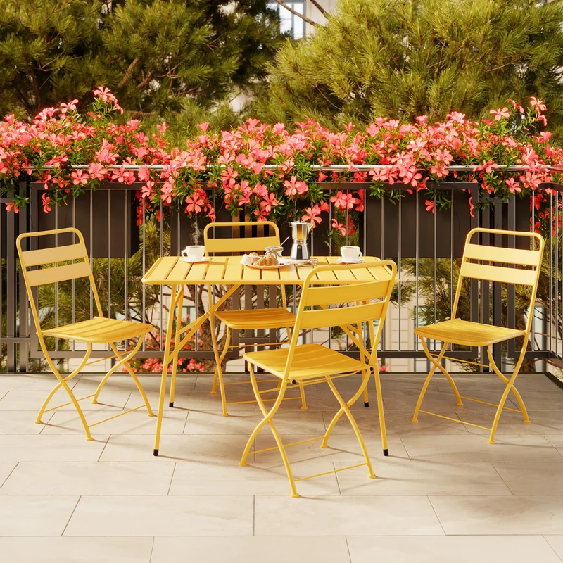 Table de jardin Yumi pliante en métal jaune beurre 4 personnes