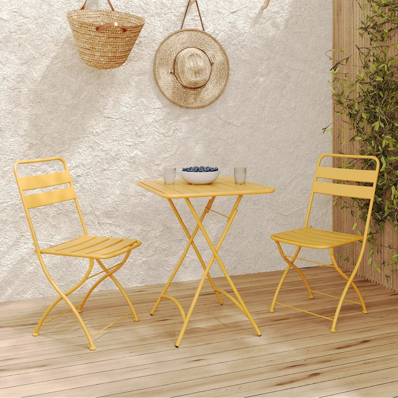 Table de jardin Yumi pliante en métal jaune beurre 2 personnes