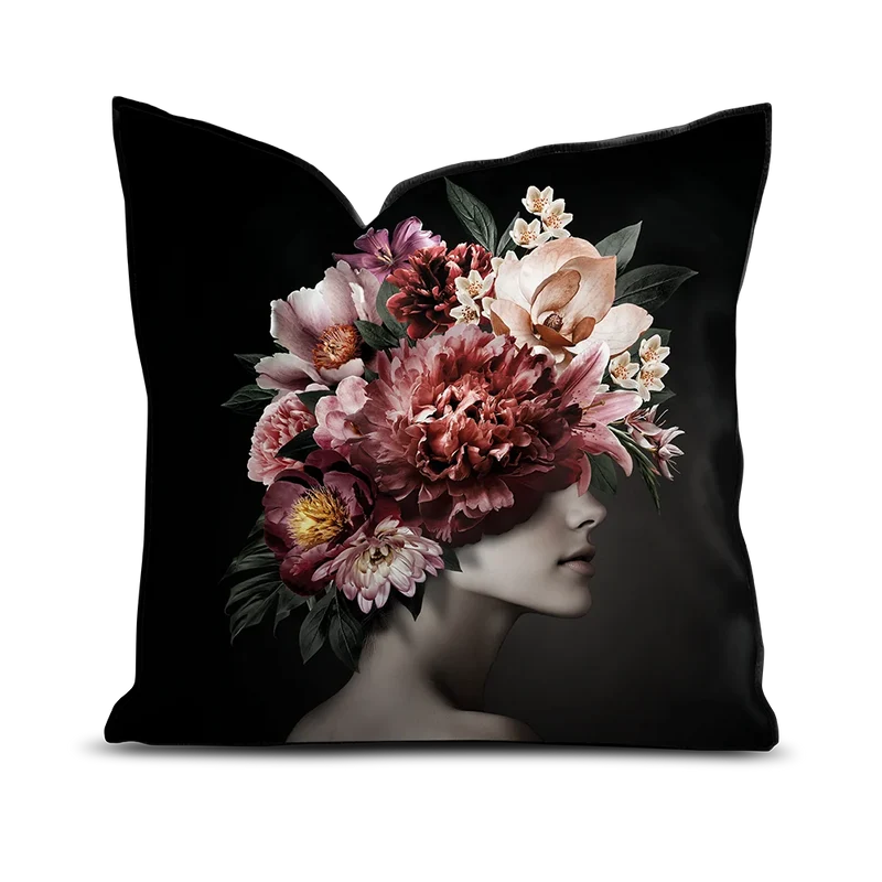 Coussin velours Pivoine