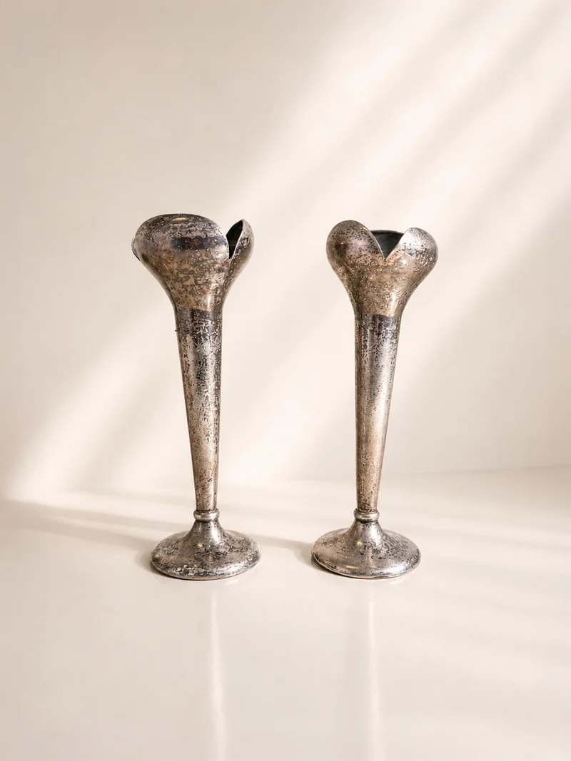 Pair of Gio Ponti Silver-Plated Bud Vases / Candlesticks for Calderoni - 1930s