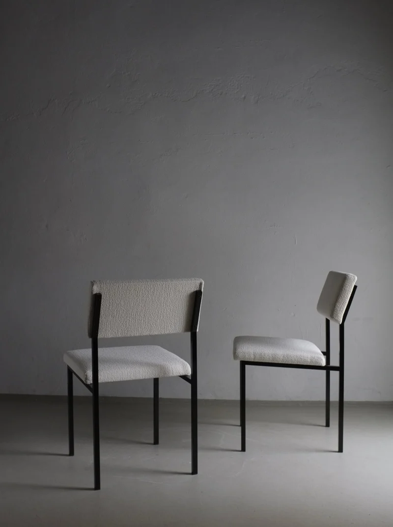 White Boucle Black Metal Chairs 1960s