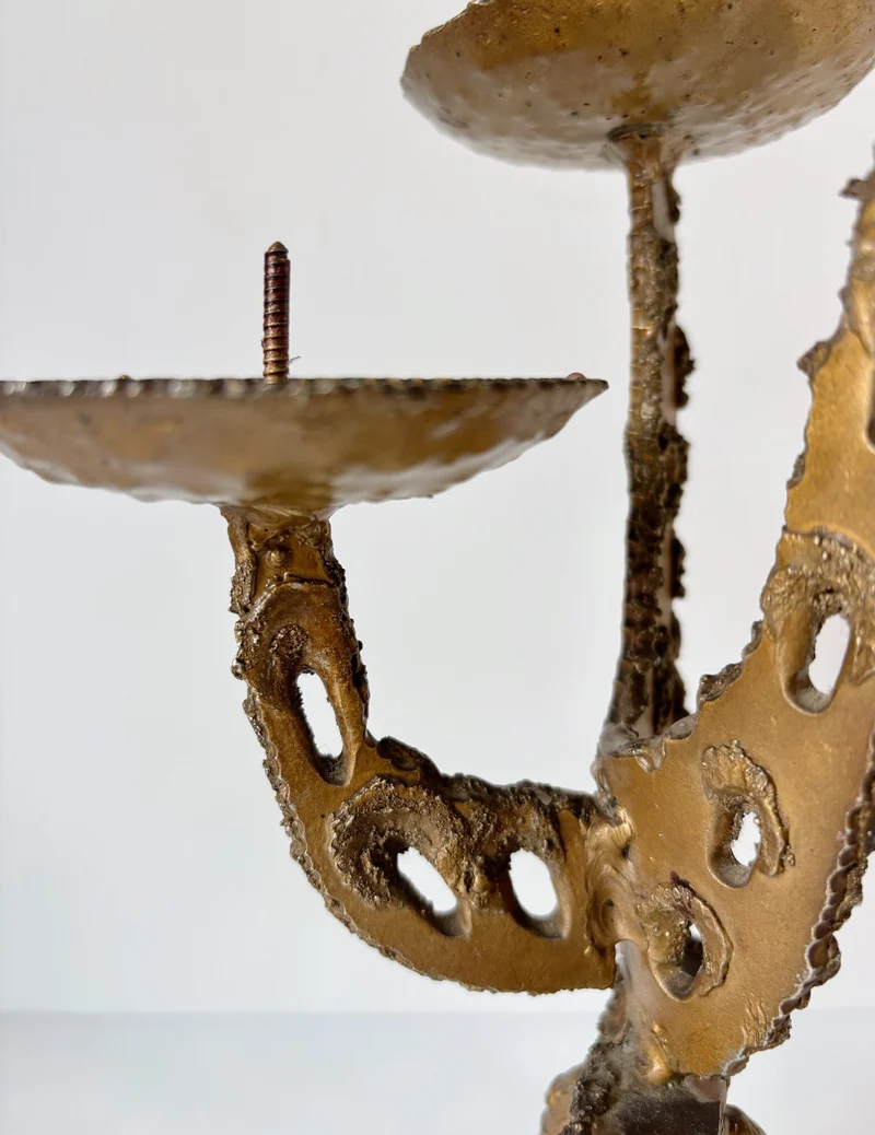 Torched Metal 3 arm Artisan Candleholder, Brutalist Poland