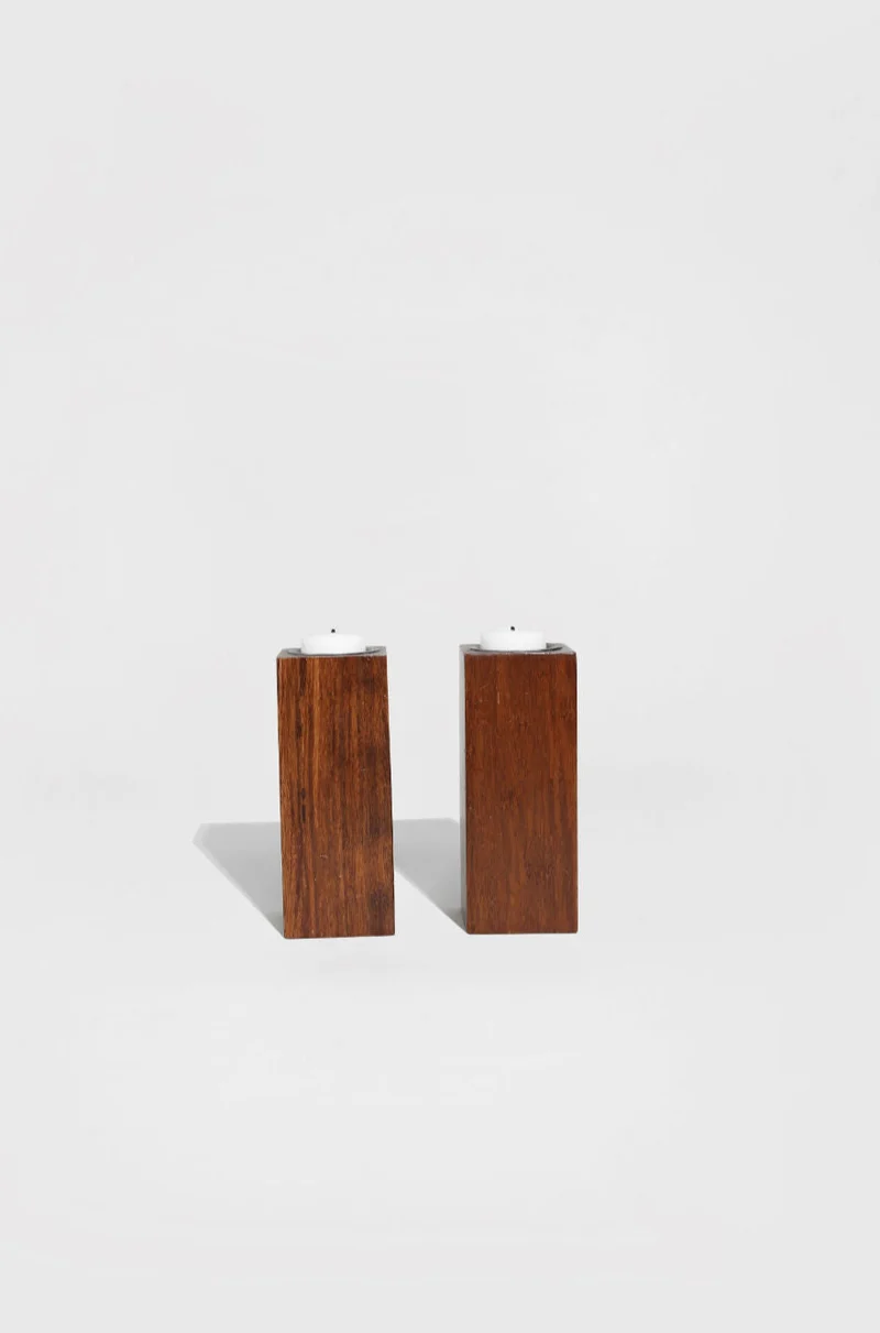 Wood Block Candleholder Set