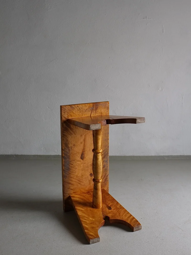 Rustic Solid Karelian Birch Stool | Latvia | 1950s