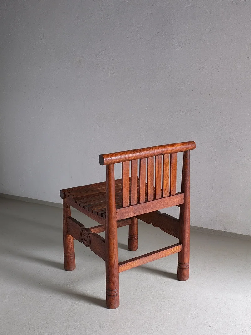 Carved Oak Low Back Chair | France | 1960s