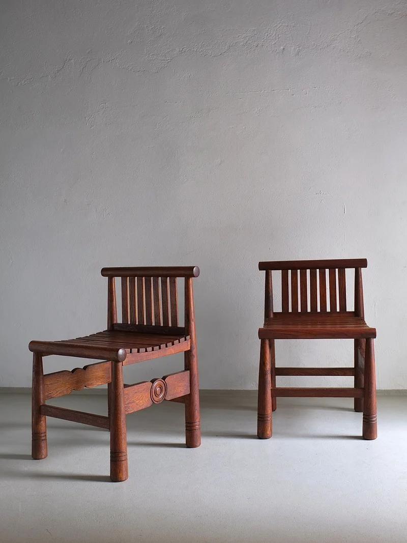 Carved Oak Low Back Chair | France | 1960s