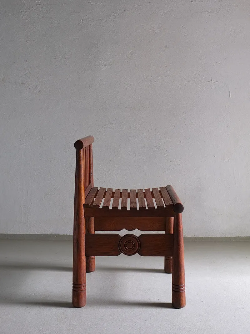 Carved Oak Low Back Chair | France | 1960s
