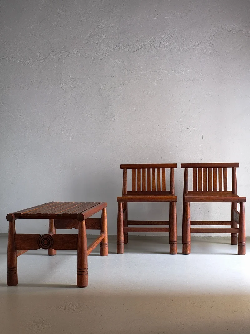Carved Oak Low Back Chair | France | 1960s