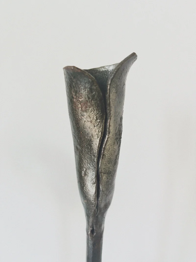 Pair of Forged Steel Artisan Candleholders, Poland