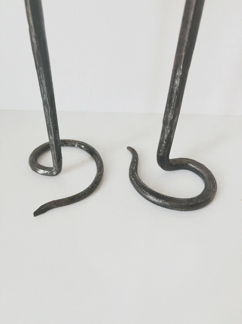 Pair of Forged Steel Artisan Candleholders, Poland