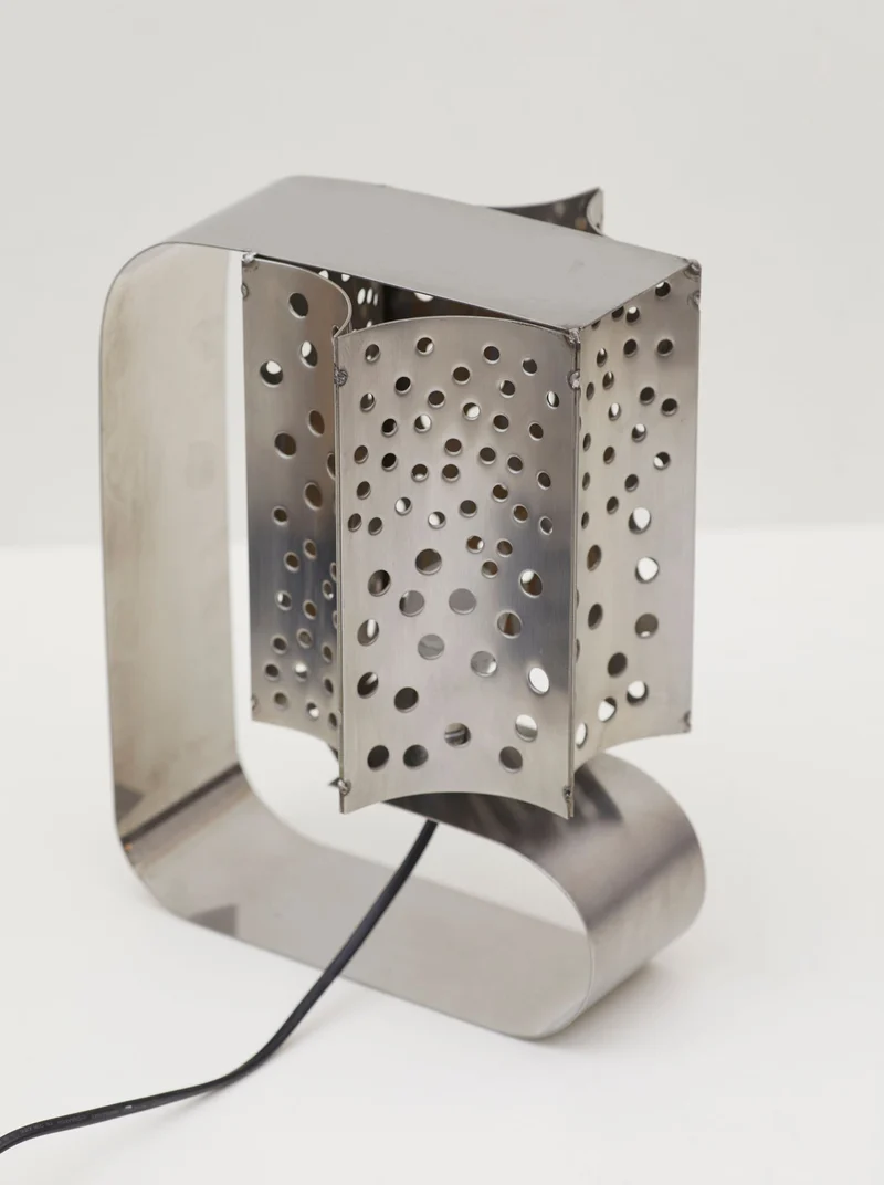 One of a Kind French Artisanal Stainless Steel Table Lamp Vintage Circa 1970