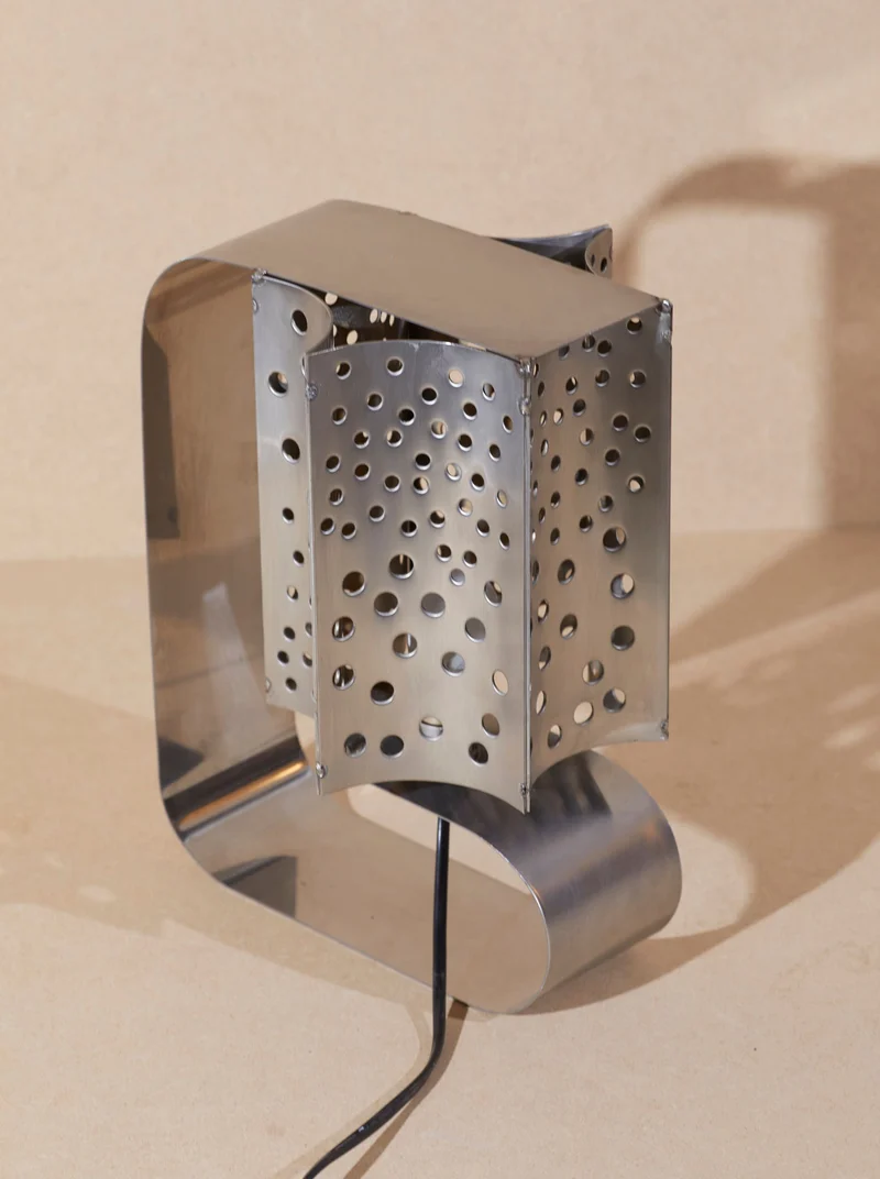One of a Kind French Artisanal Stainless Steel Table Lamp Vintage Circa 1970