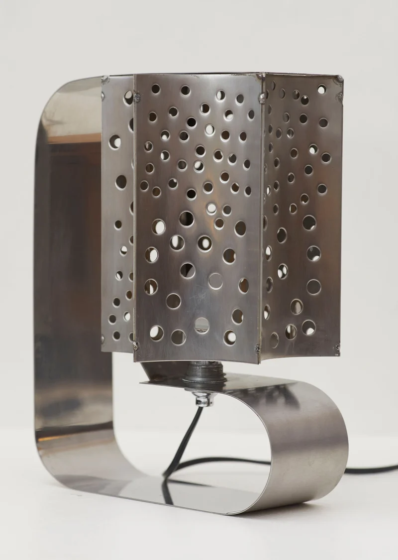 One of a Kind French Artisanal Stainless Steel Table Lamp Vintage Circa 1970