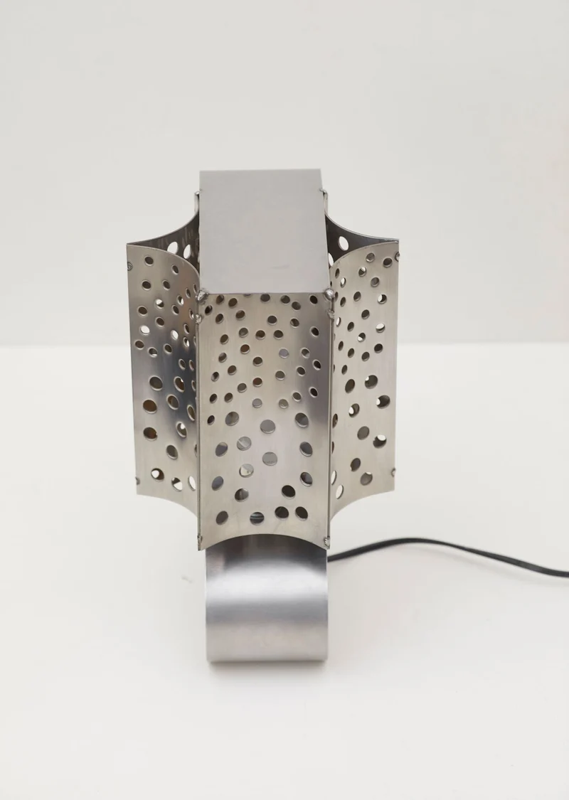 One of a Kind French Artisanal Stainless Steel Table Lamp Vintage Circa 1970