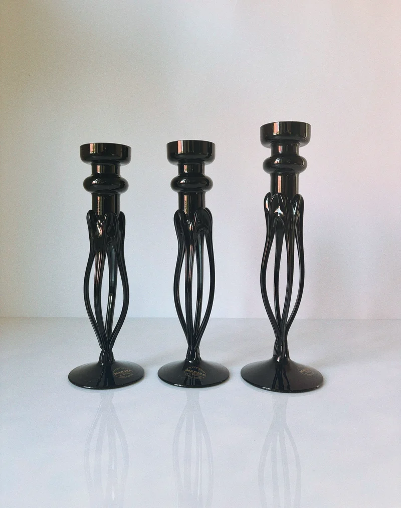Set of 3 Makora Jozefina Krosno Art Glass Candleholders, Poland