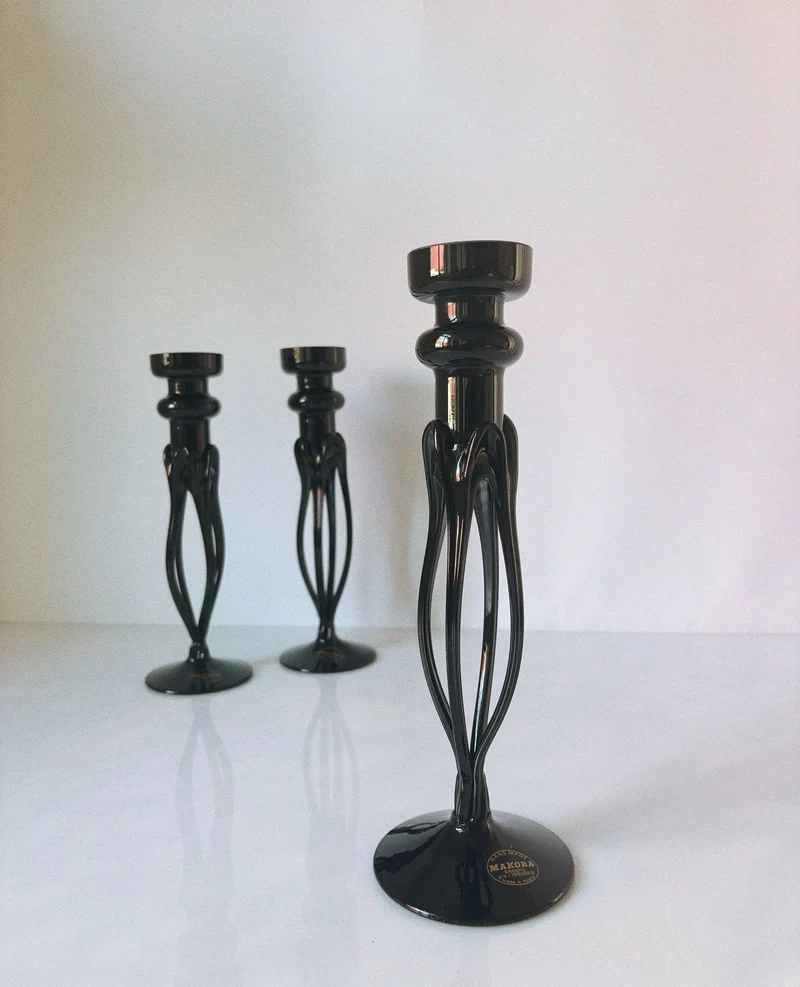 Set of 3 Makora Jozefina Krosno Art Glass Candleholders, Poland