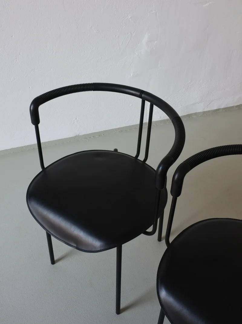 4 Postmodern Black Leather Armchairs from Cidue, Italy, 1990s