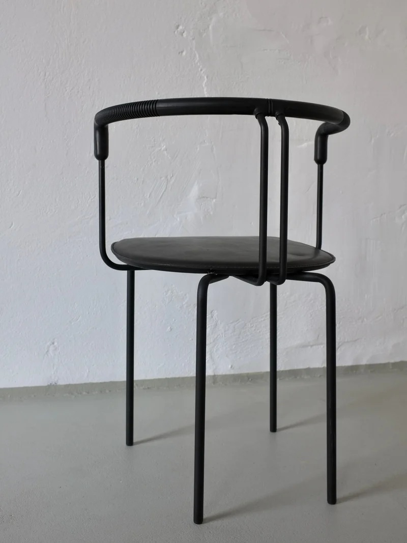 4 Postmodern Black Leather Armchairs from Cidue, Italy, 1990s
