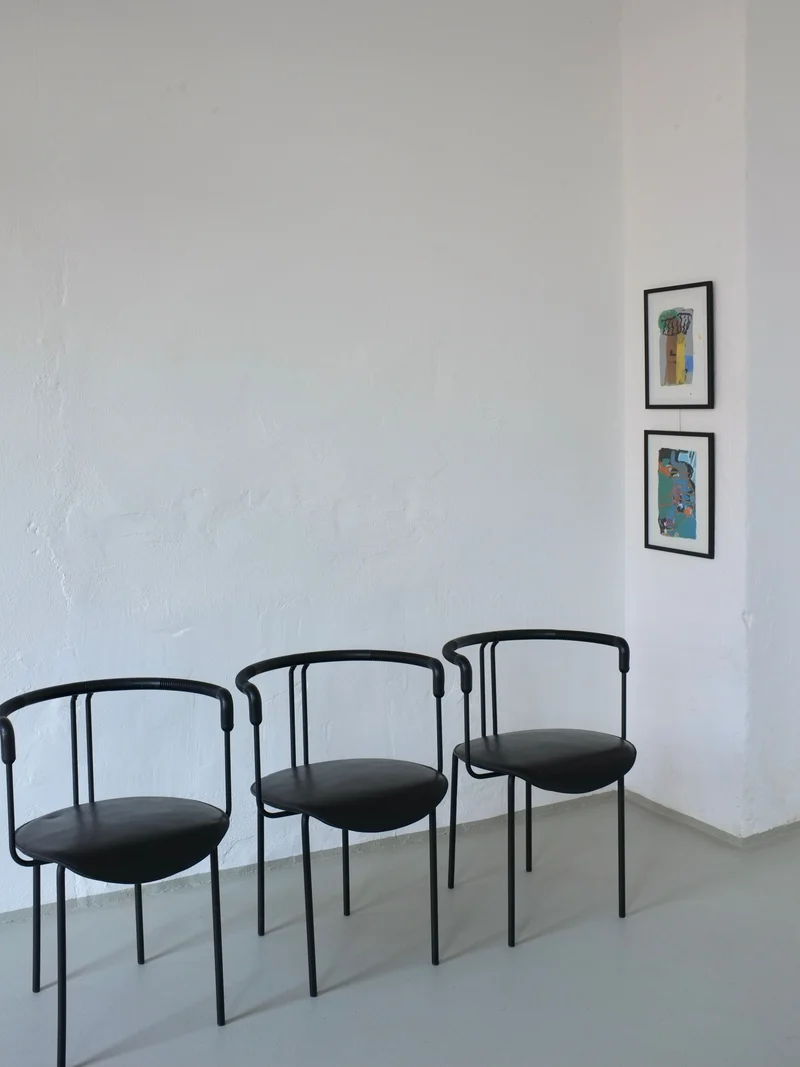 4 Postmodern Black Leather Armchairs from Cidue, Italy, 1990s