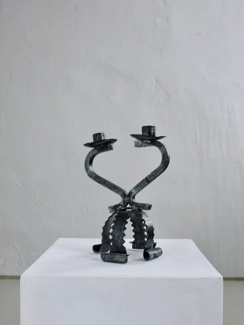 Brutalist Sculptural Iron Candle Holder, Netherlands, 1970s