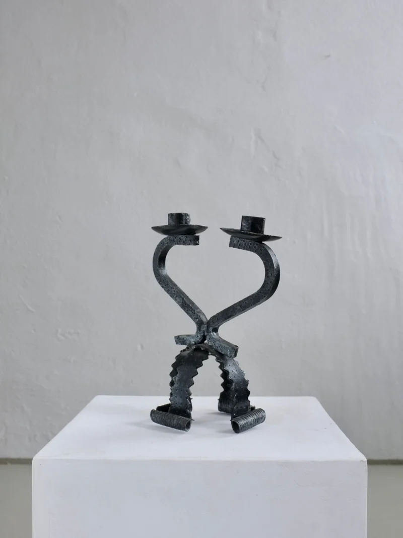 Brutalist Sculptural Iron Candle Holder, Netherlands, 1970s