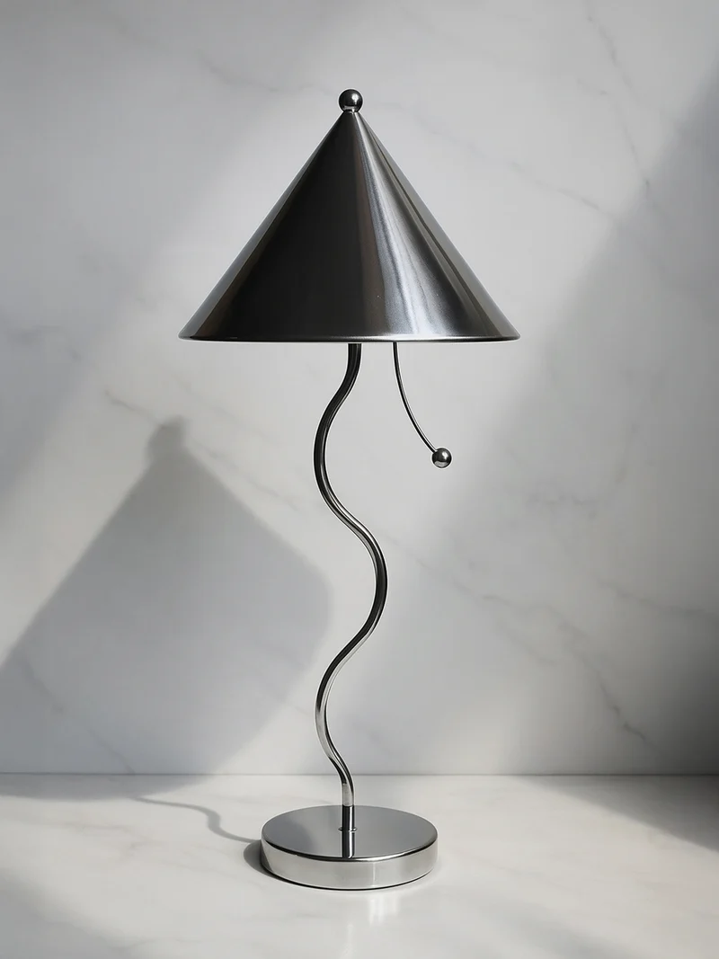 Vintage Postmodern Wavey Chrome Table Lamp