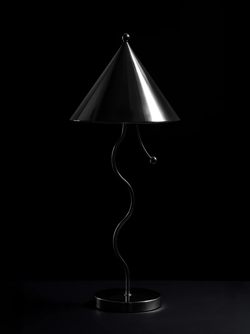 Vintage Postmodern Wavey Chrome Table Lamp