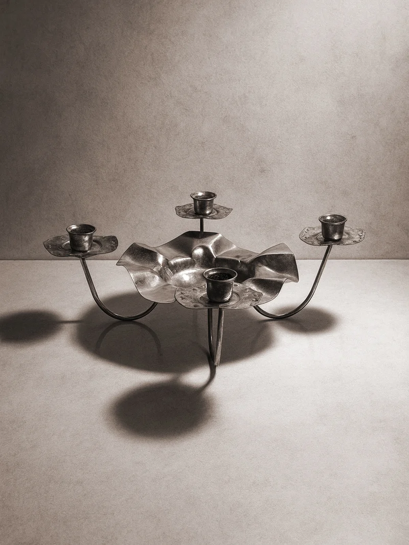Silver Metal 1960s Candleholder