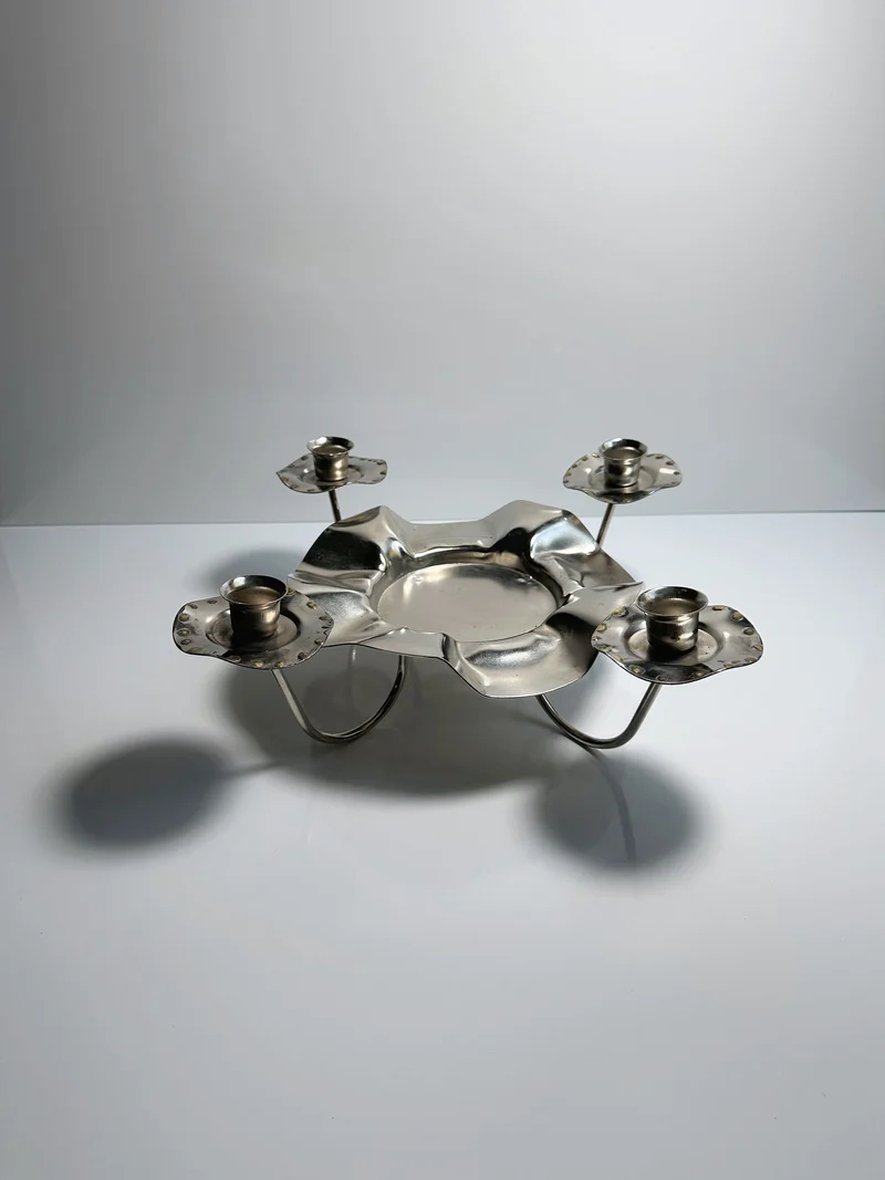Silver Metal 1960s Candleholder