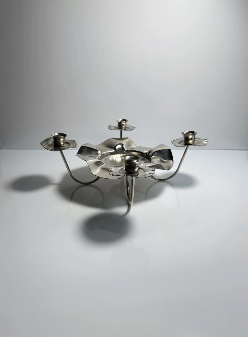 Silver Metal 1960s Candleholder