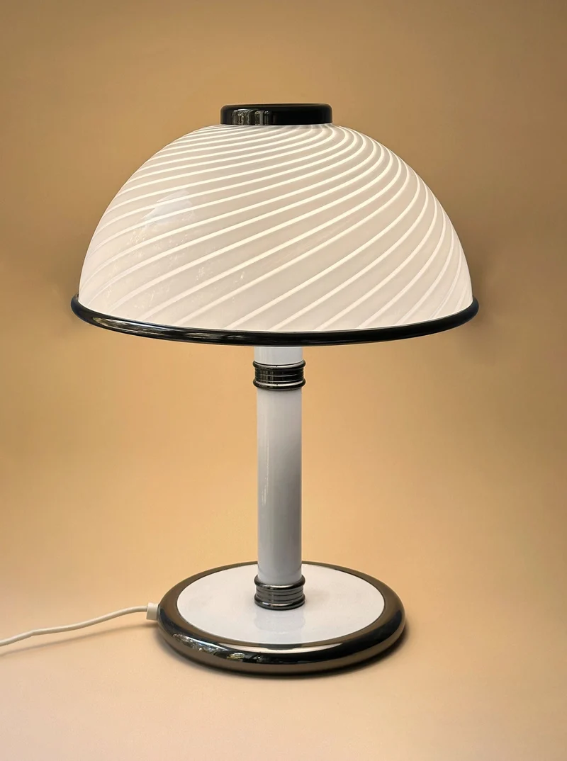 Vintage Murano Swirl Mushroom Table Lamp by F Fabbian for Mazzega 1980s