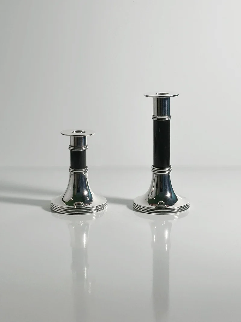 Pair of Silver Plated Candleholders by Gunther Lambert