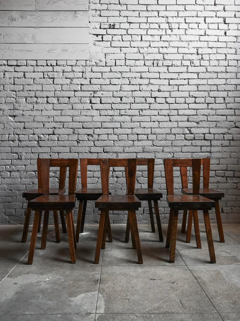 Set of 8 Geometric Wooden Chairs 40s