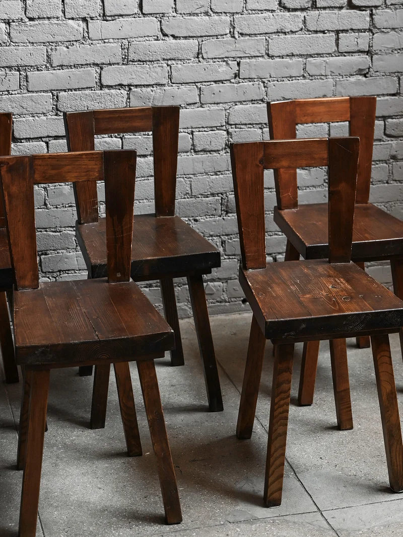 Set of 8 Geometric Wooden Chairs 40s