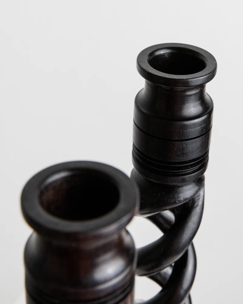 Set of 2 Candle Holders in Dark Wood, Italy 1970s